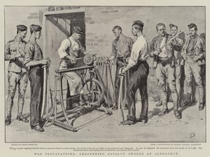 Préparations de guerre, affûtage des épées de cavalerie à Aldershot